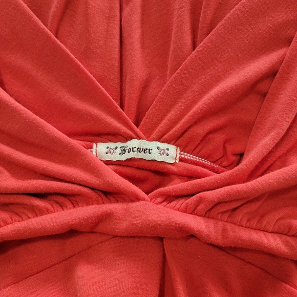 Deep Plunge V-Neck Front & Back, A-Line Midi Dress, Red, Size Large - Picture 7 of 12